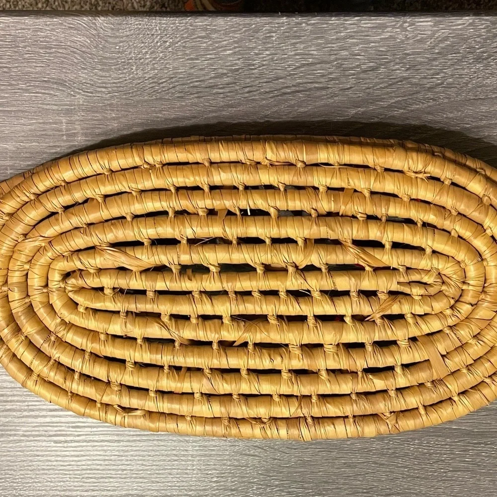 Wicker Woven Rattan Drink Caddy Holders Boho Barware Handles Colorful